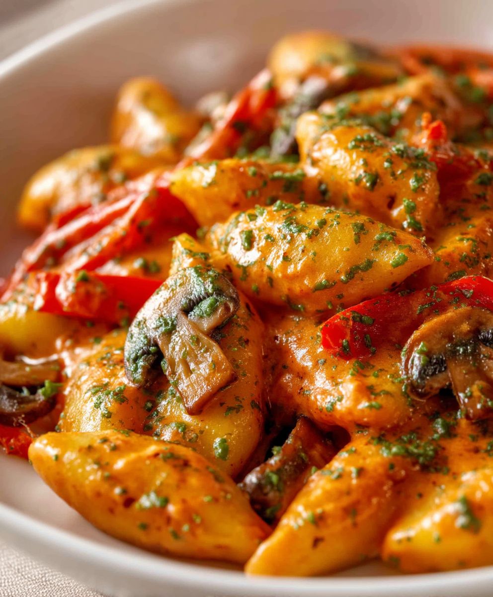 Vegane Schupfnudelpfanne Paprika Pilze