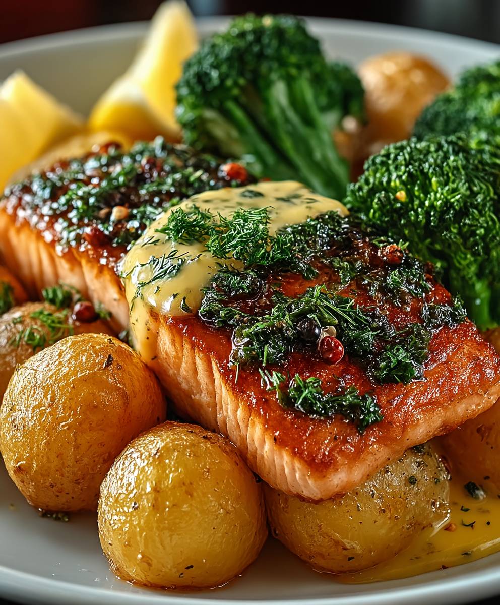 Zitronenbutterlachs Kartoffeln Brokkoli