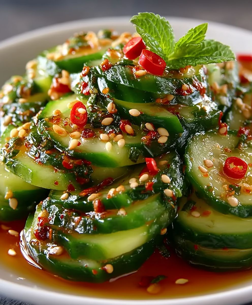 Asiatischer Gurkensalat Chili Sesam