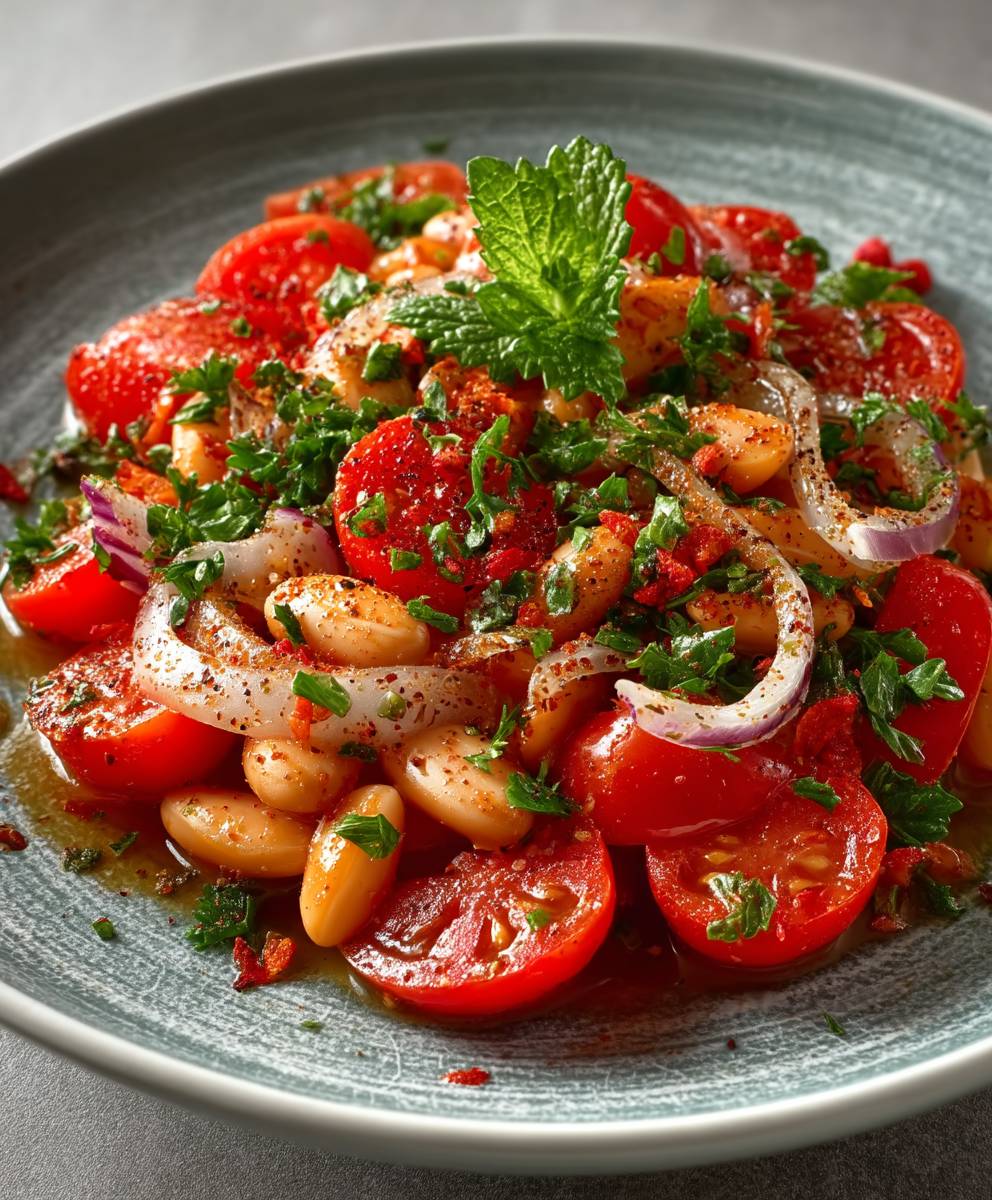 Veganer Bohnensalat Tomaten Zwiebeln
