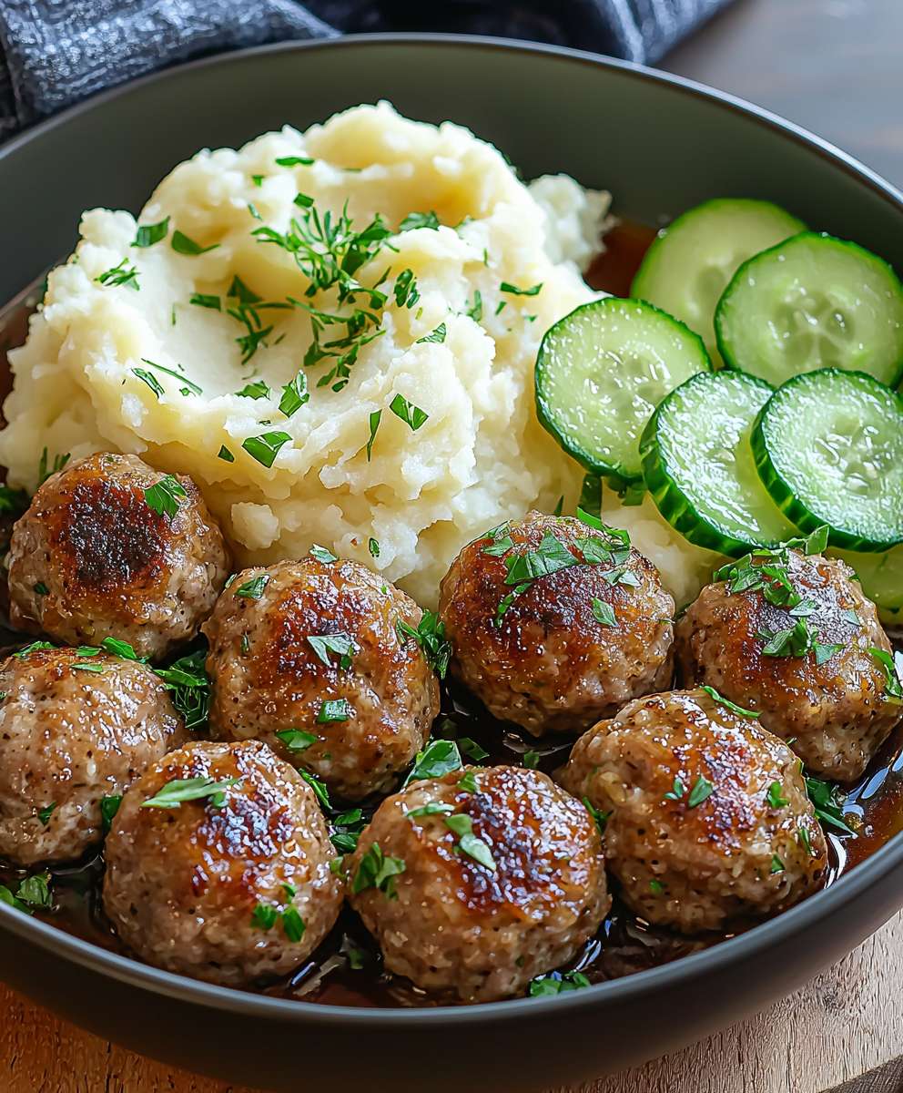 Fleischbällchen mit Gurkensalat