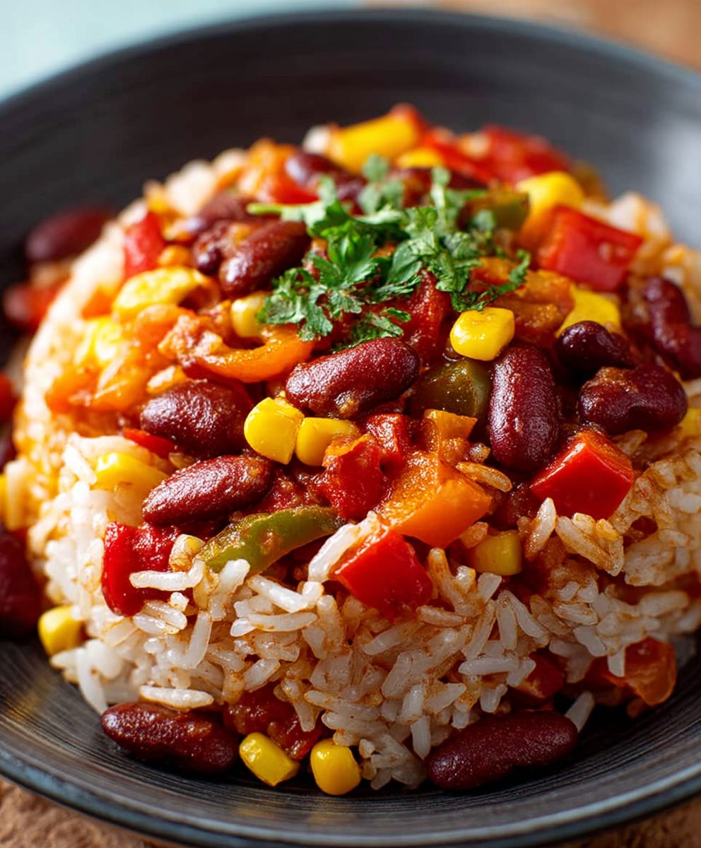 Vegetarische Reispfanne mit Kidneybohnen
