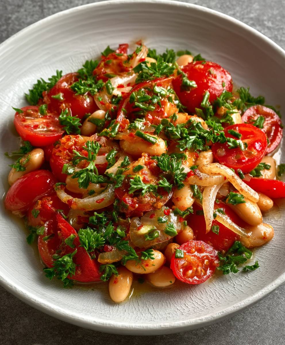 Veganer Bohnensalat Tomaten Zwiebeln
