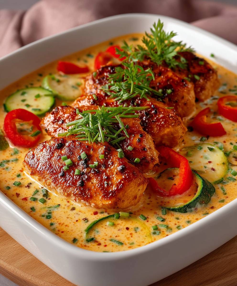 Hähnchenbrust Frischkäsesoße Paprika Zucchini