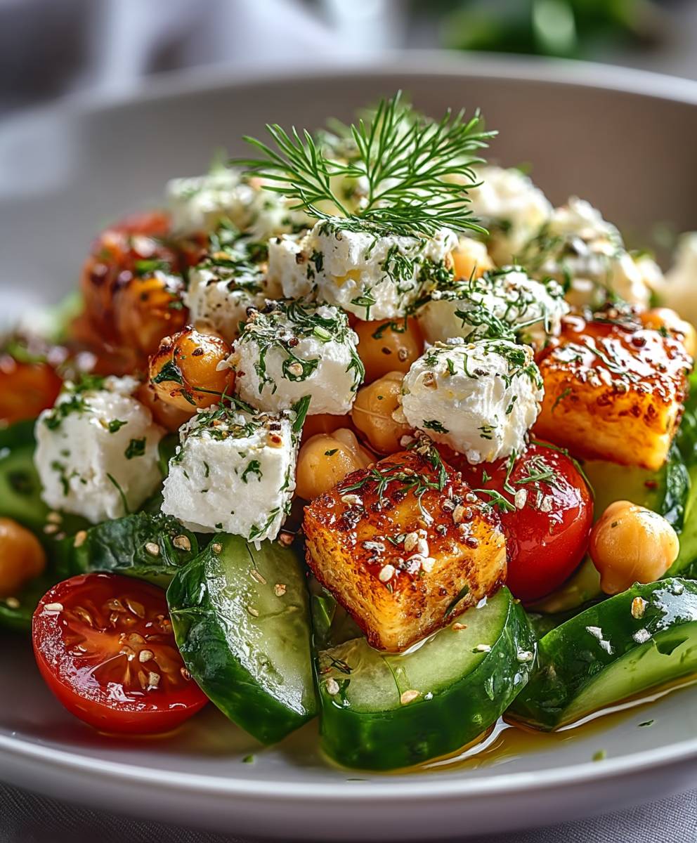 Gurkensalat Feta Kichererbsen