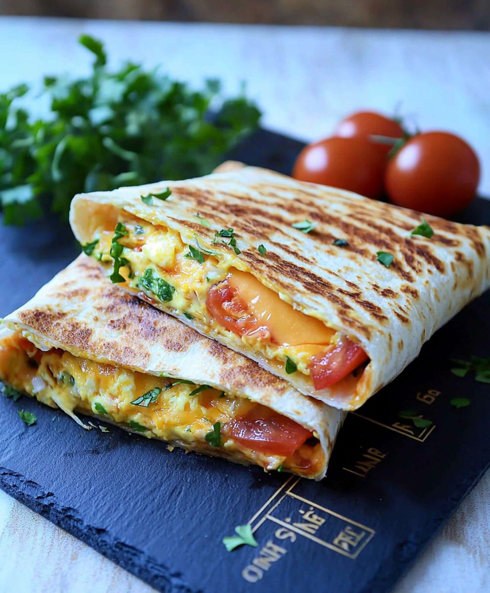 Frühstückswrap mit Ei Käse Tomate