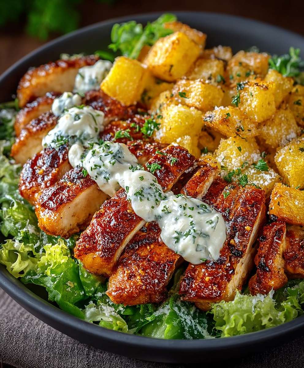 Caesar Hähnchen Bowl knusprig