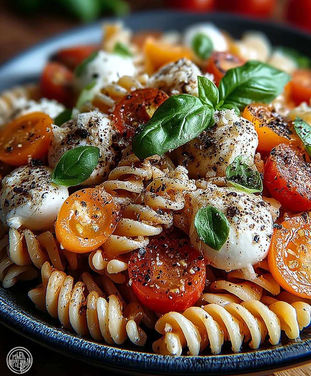 Cremiger Caprese Pasta Salat