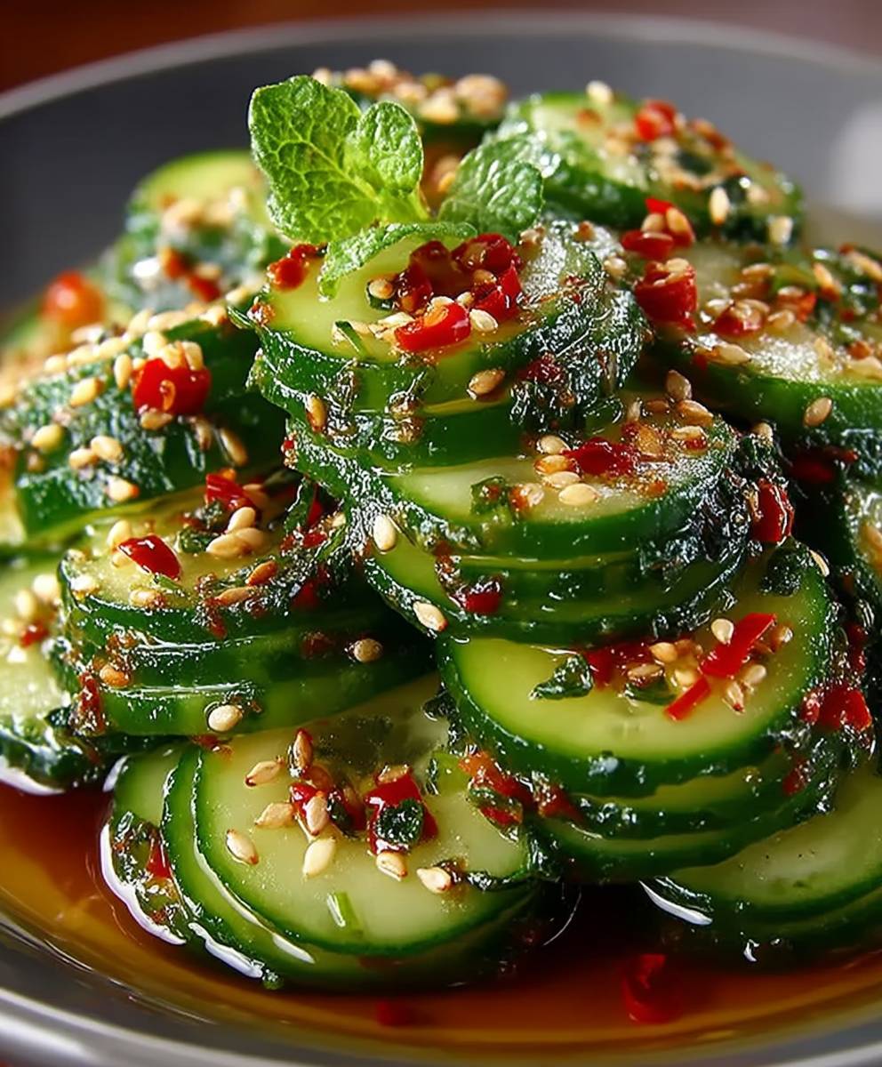 Asiatischer Gurkensalat Chili Sesam