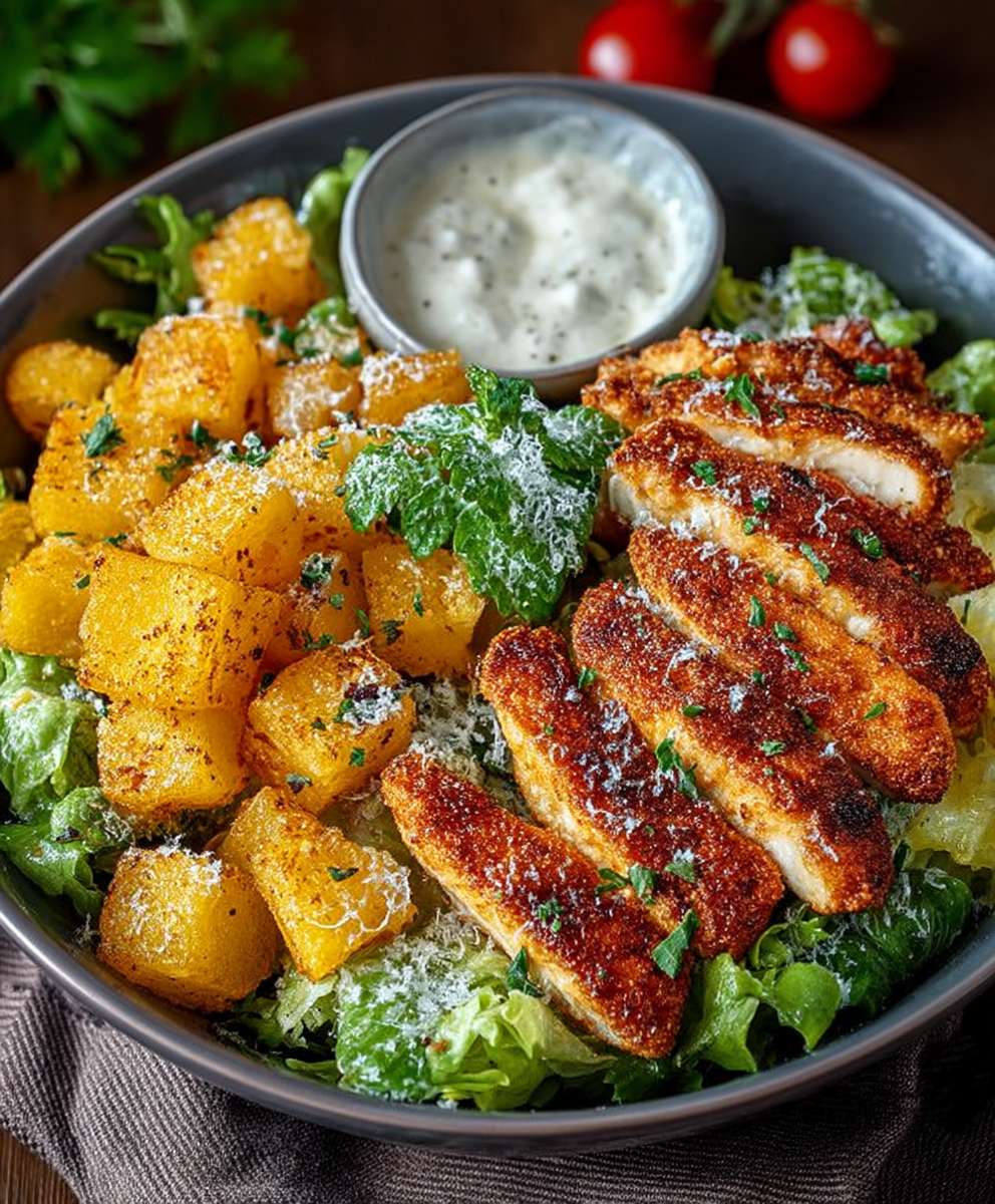 Caesar Hähnchen Bowl knusprig