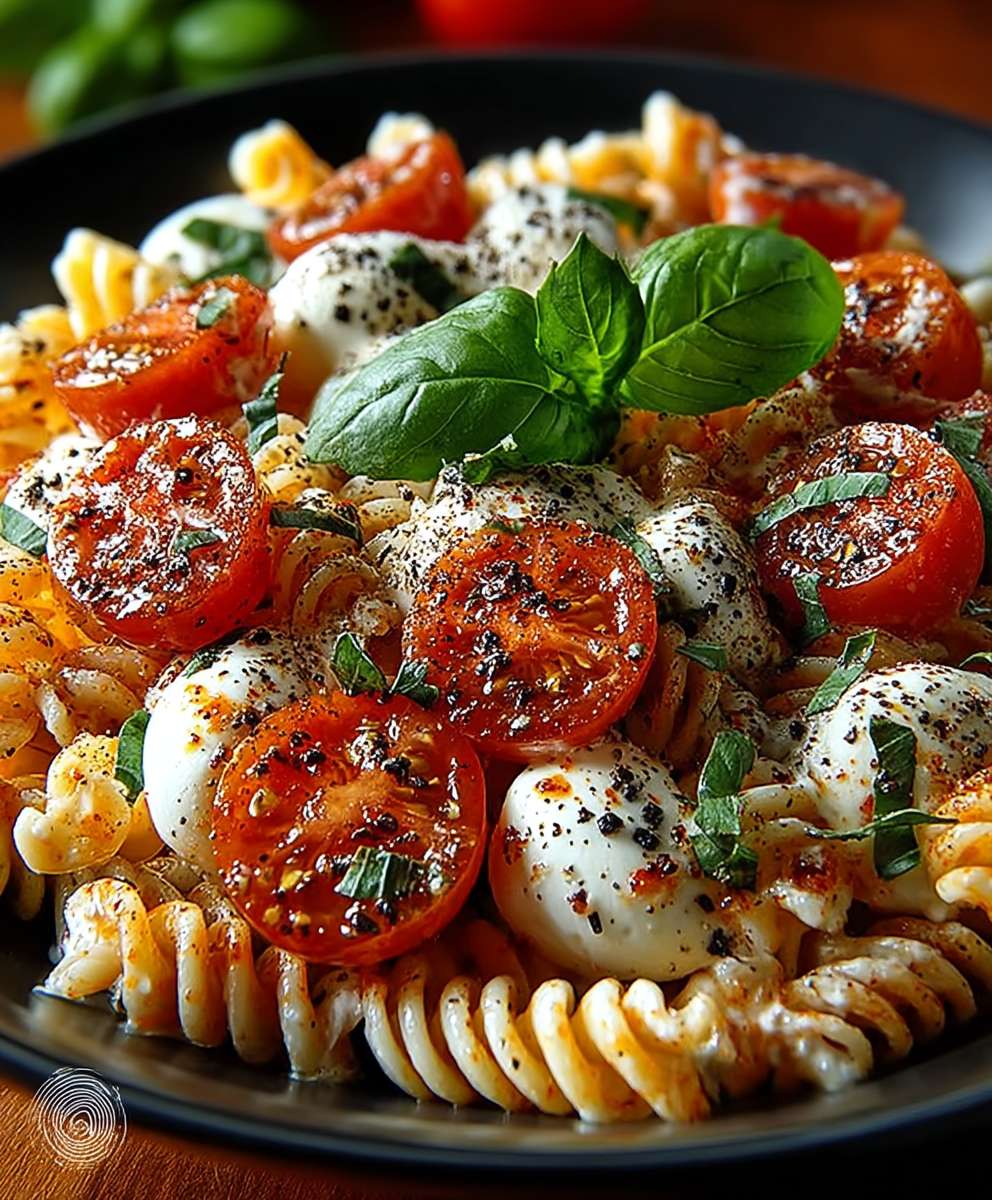 Cremiger Caprese Pasta Salat