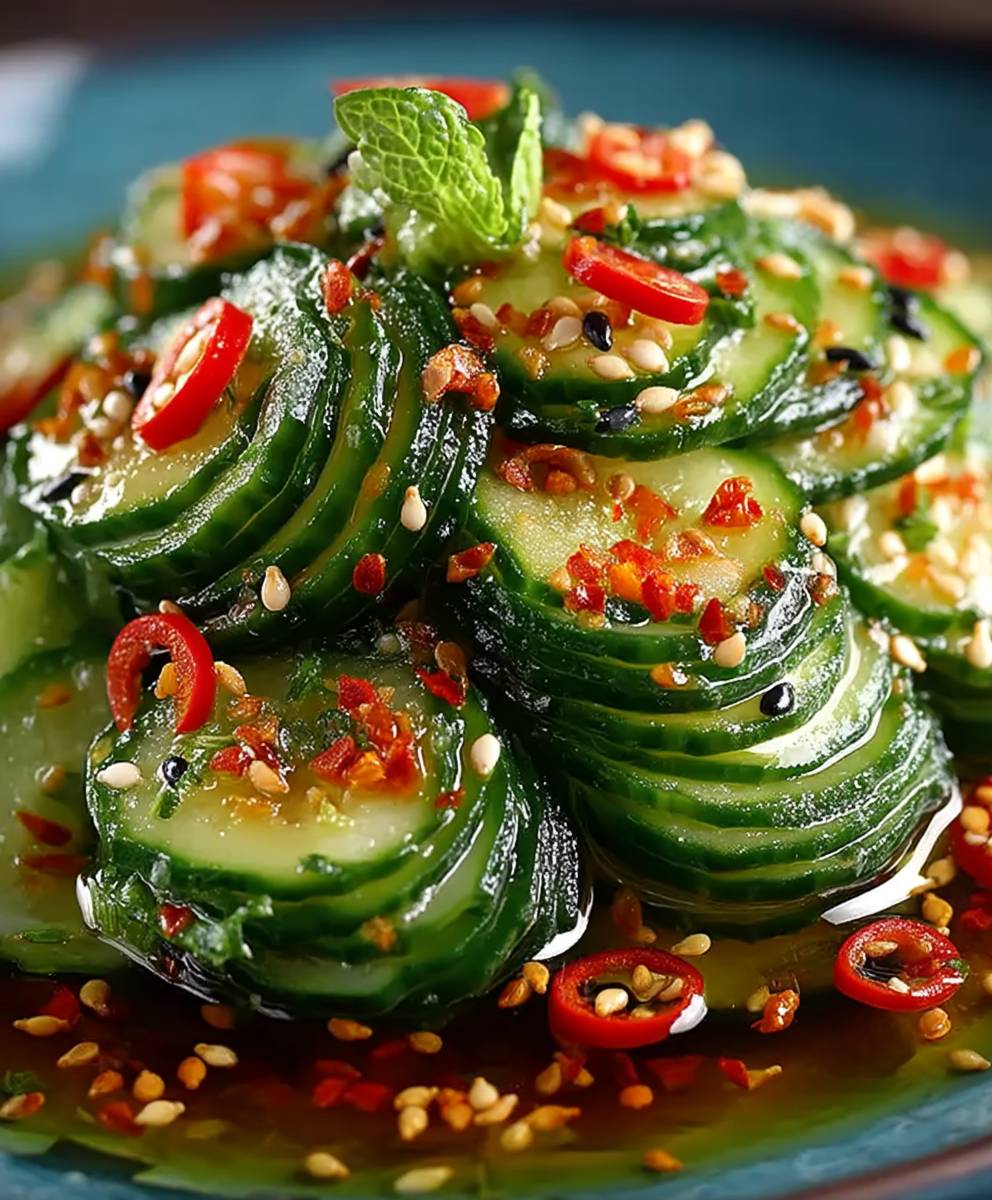 Asiatischer Gurkensalat Chili Sesam