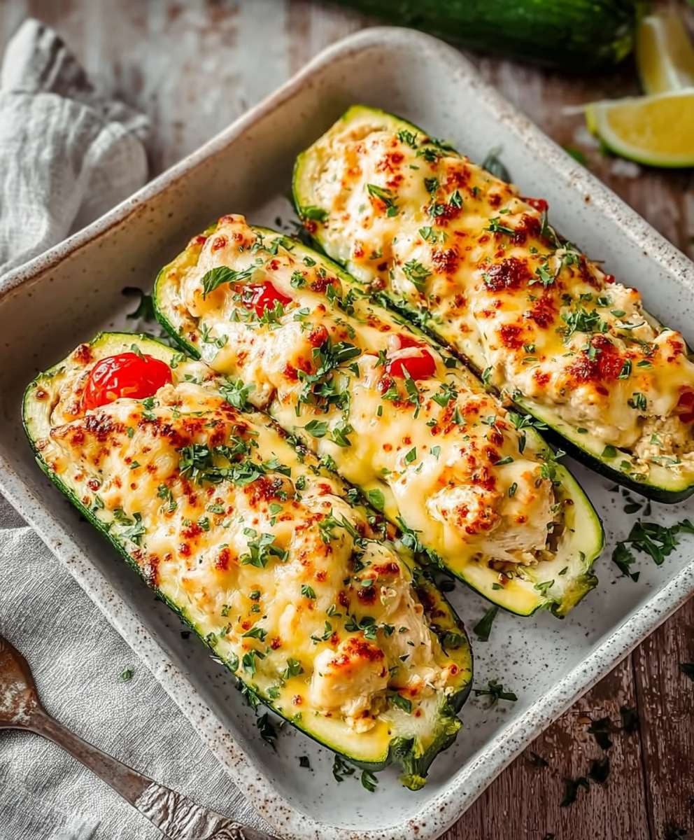 Zucchini Boote mit Hähnchen