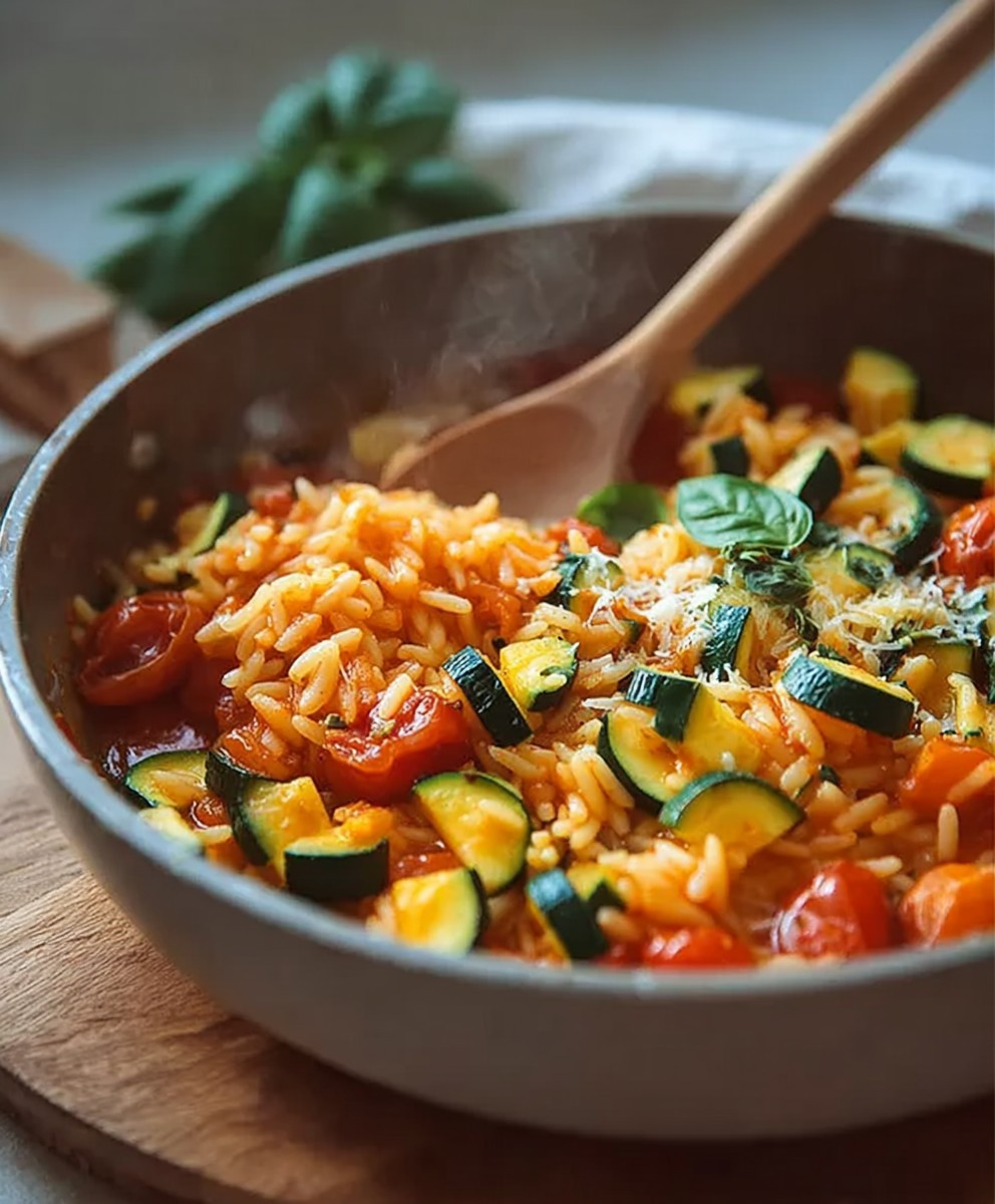 Zucchini Tomaten Reis Abendessen