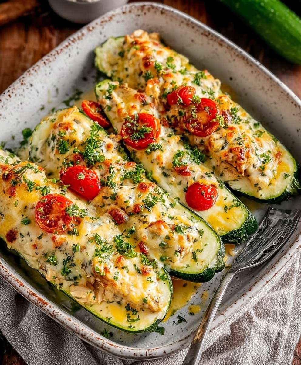 Zucchini Boote mit Hähnchen