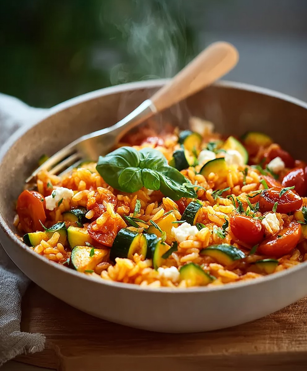 Zucchini Tomaten Reis Abendessen