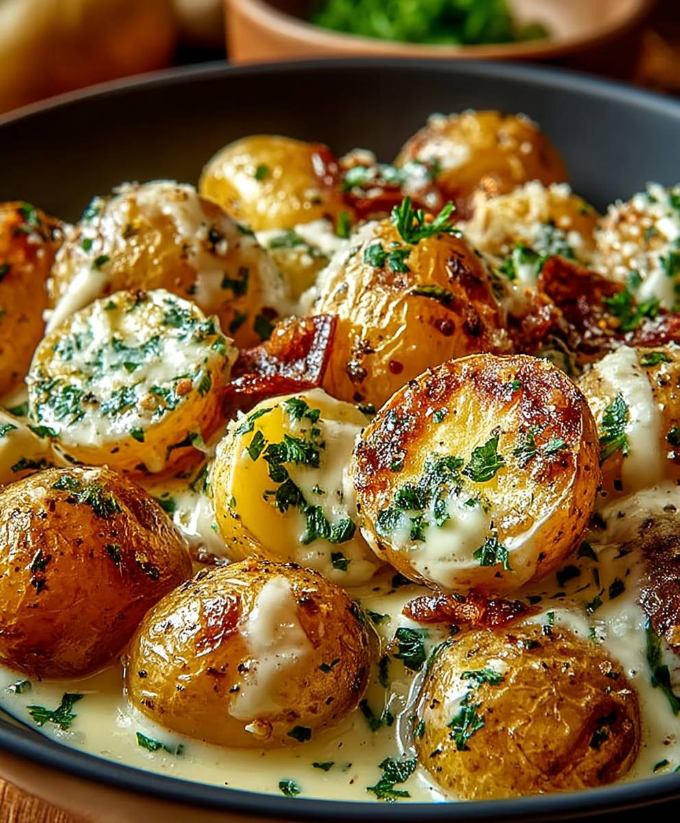Cremige Knoblauch Babykartoffeln