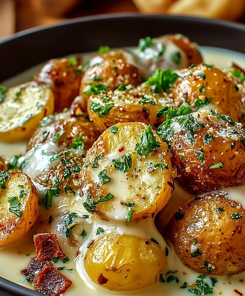 Cremige Knoblauch Babykartoffeln