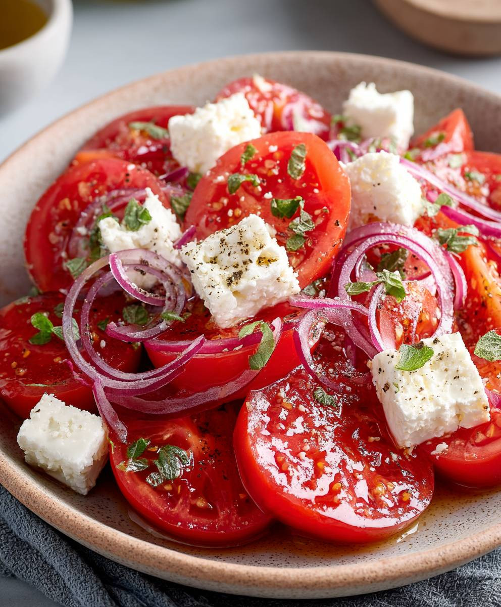 Tomatensalat mit Feta Zwiebeln