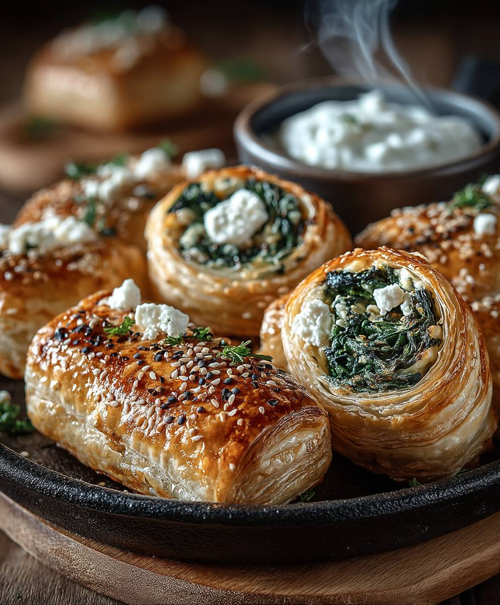 Blätterteig Röllchen Spinat Feta