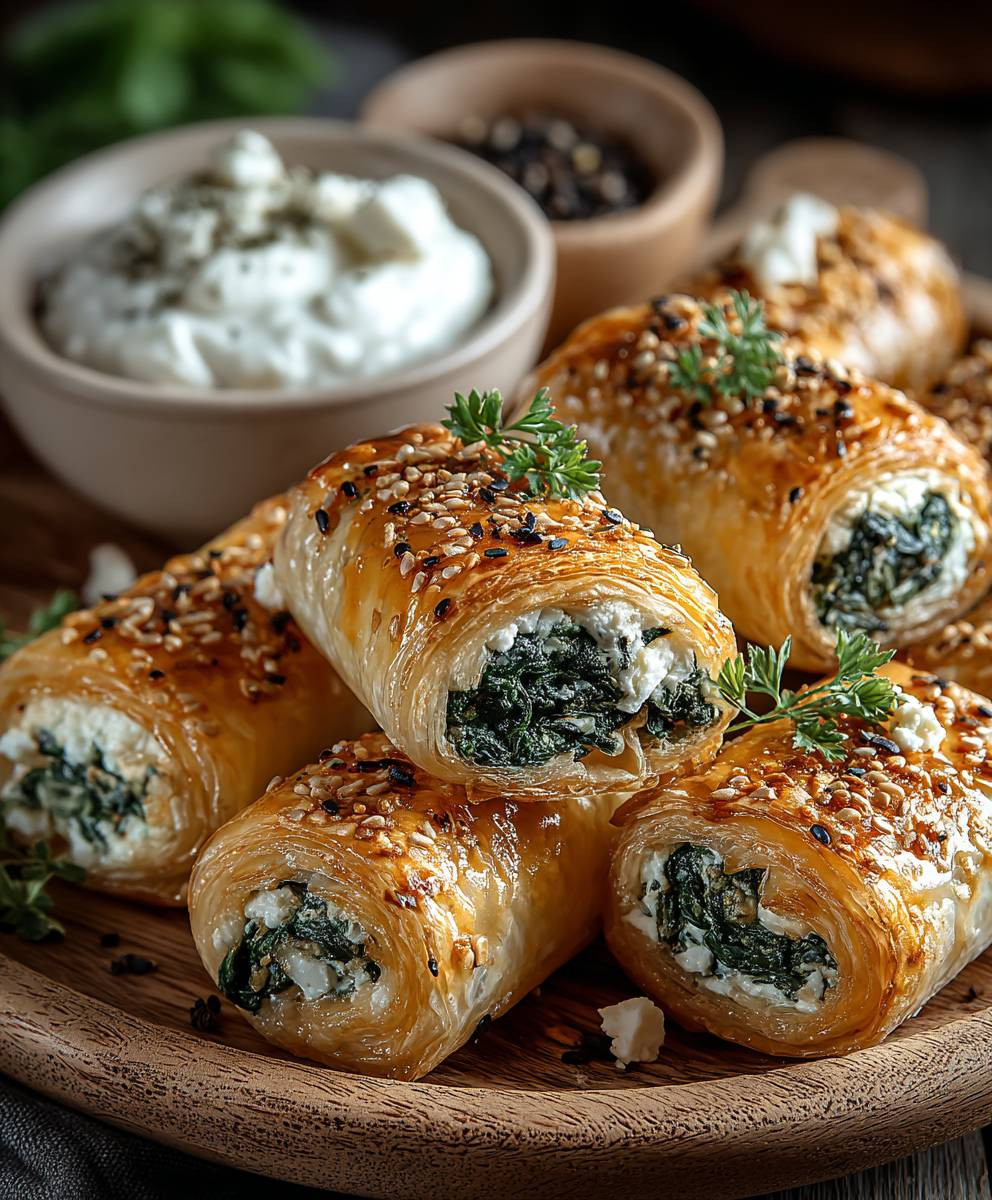 Blätterteig Röllchen Spinat Feta