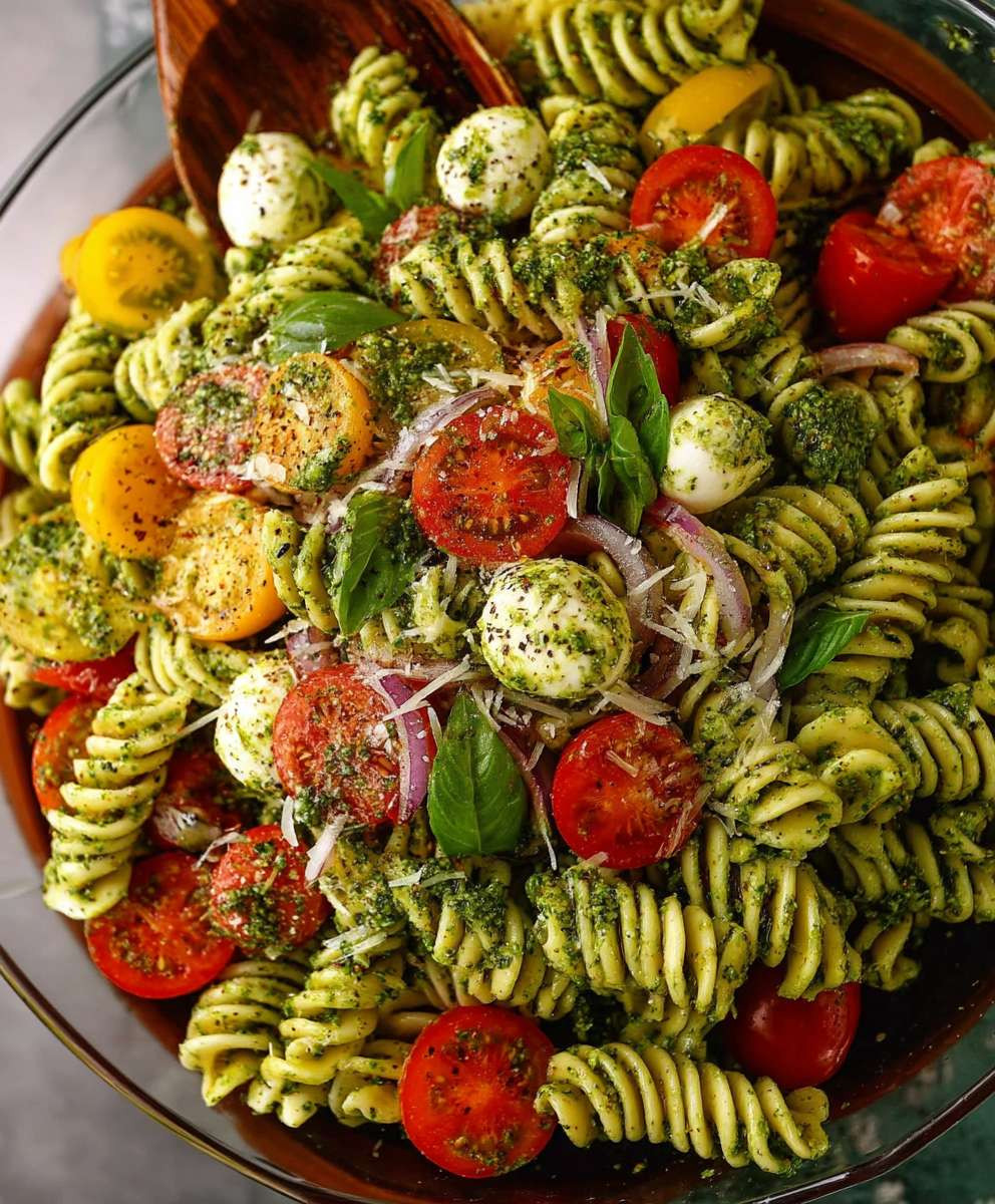 Pesto Pasta Salat mit Tomaten