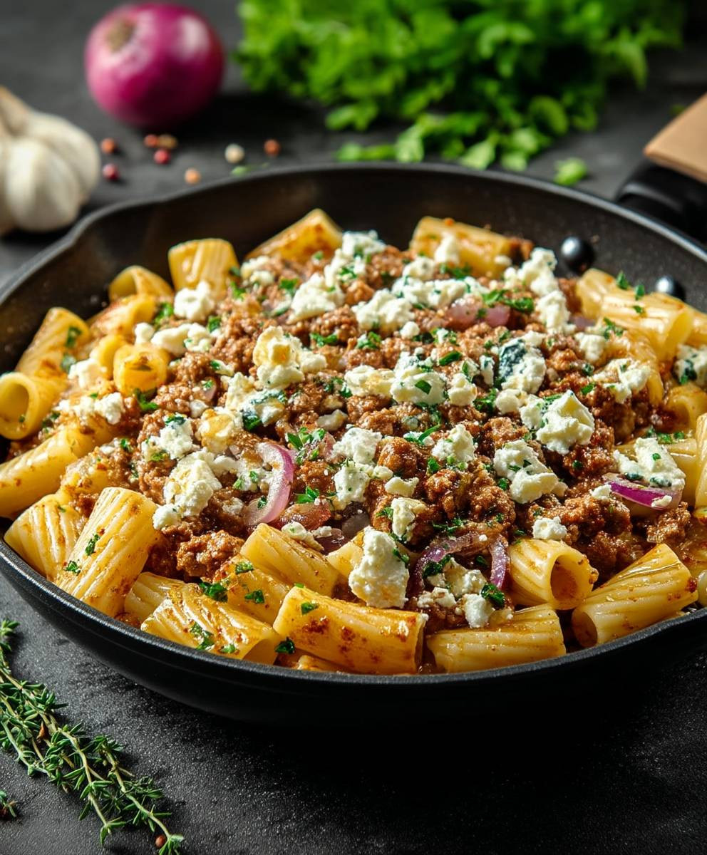 Nudel Hackfleisch Pfanne Feta