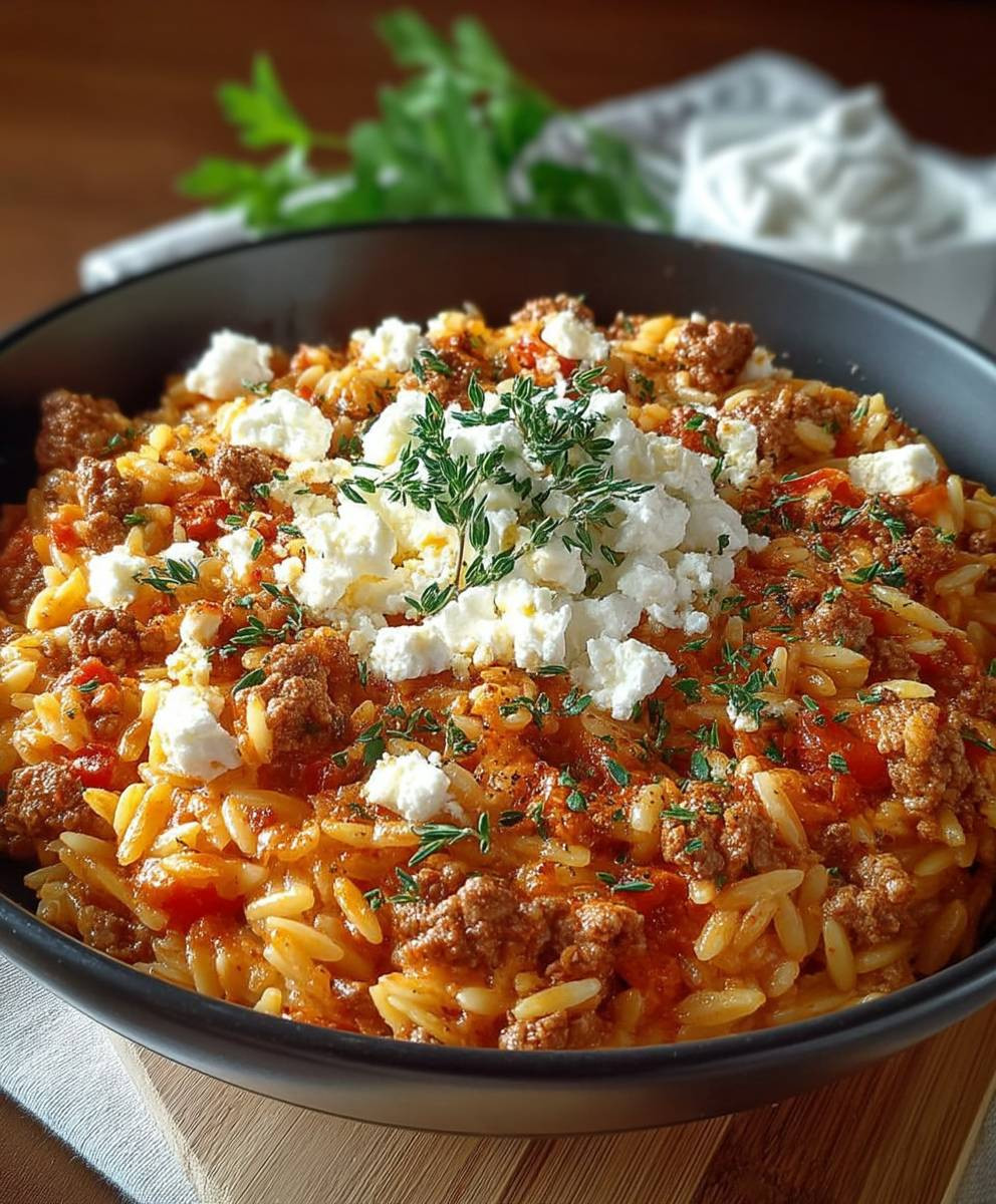 Griechischer Hackfleischauflauf Kritharaki Feta