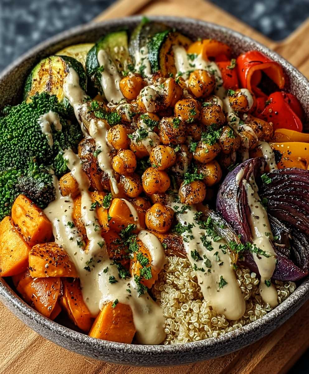 Geröstetes Gemüse mit Kichererbsen Bowl