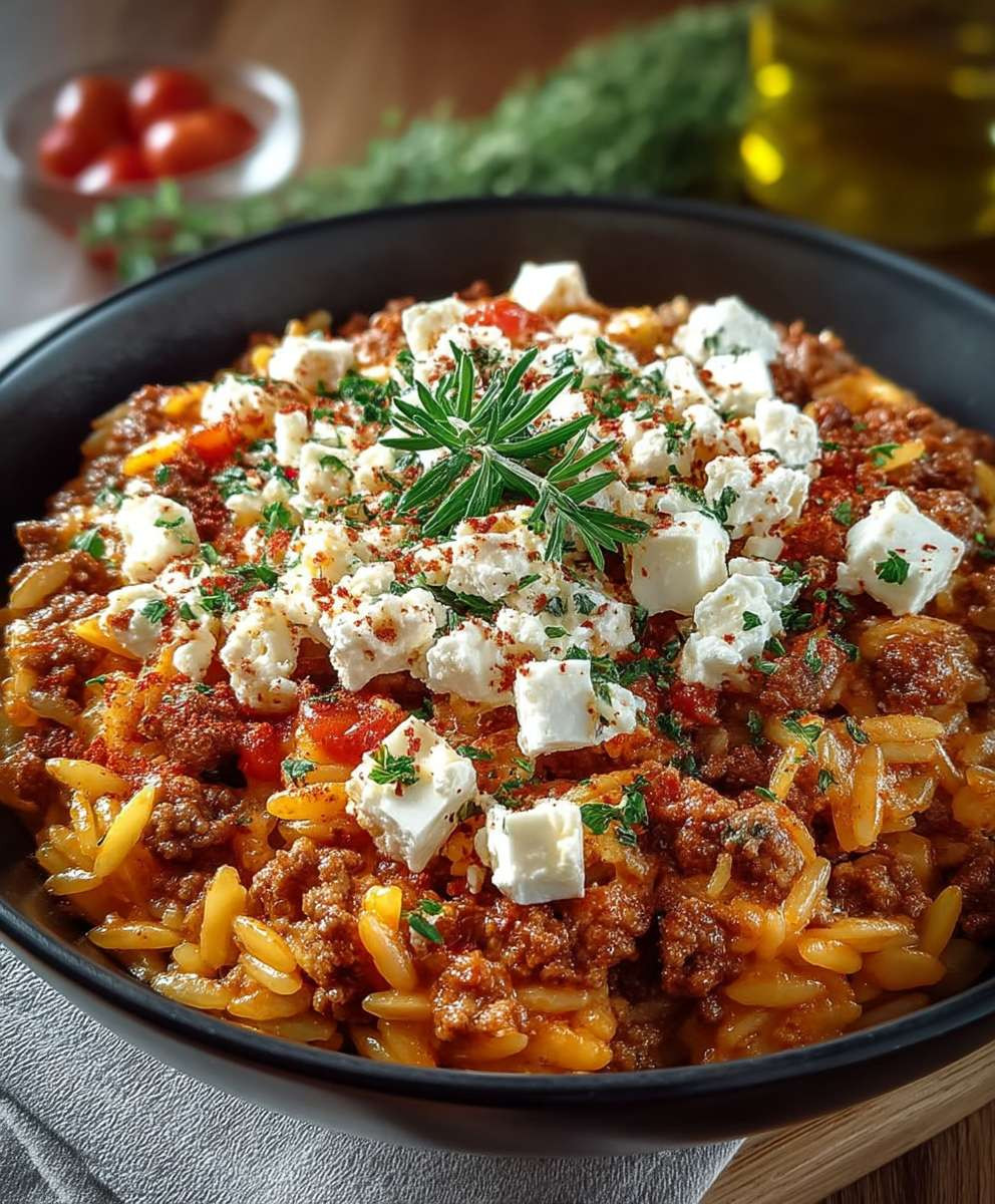 Griechischer Hackfleischauflauf Kritharaki Feta