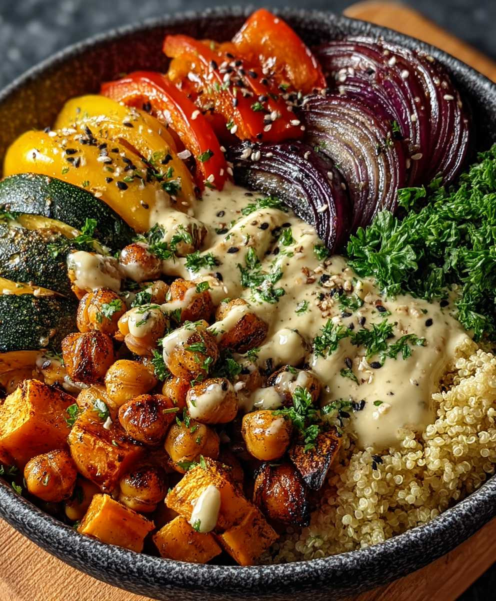 Geröstetes Gemüse mit Kichererbsen Bowl