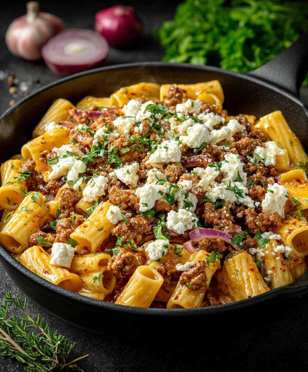 Nudel Hackfleisch Pfanne Feta