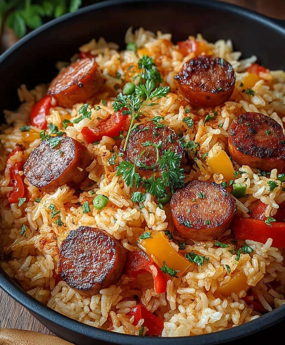 Wurst Reis Pfanne einfach zubereiten