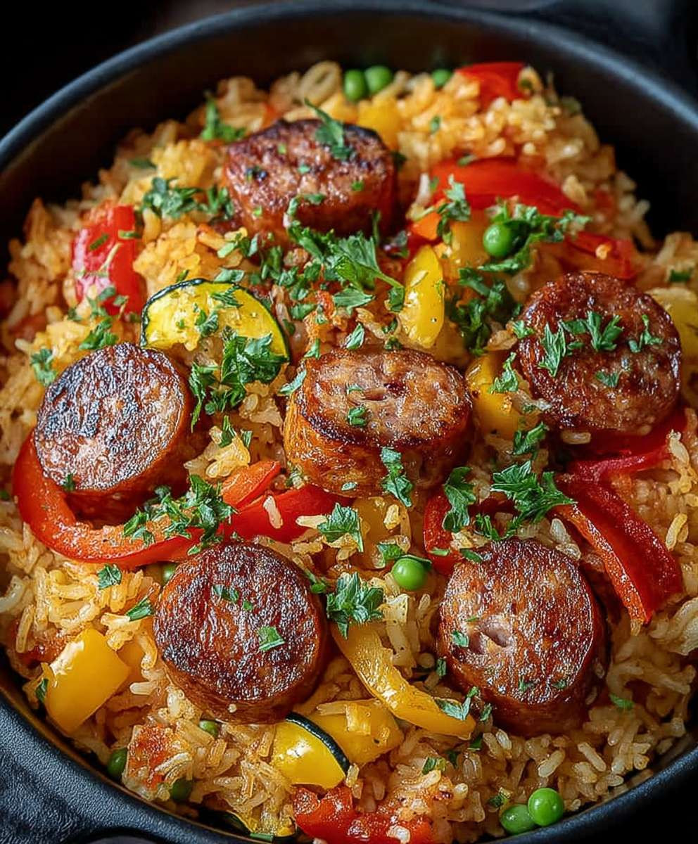 Wurst Reis Pfanne einfach zubereiten