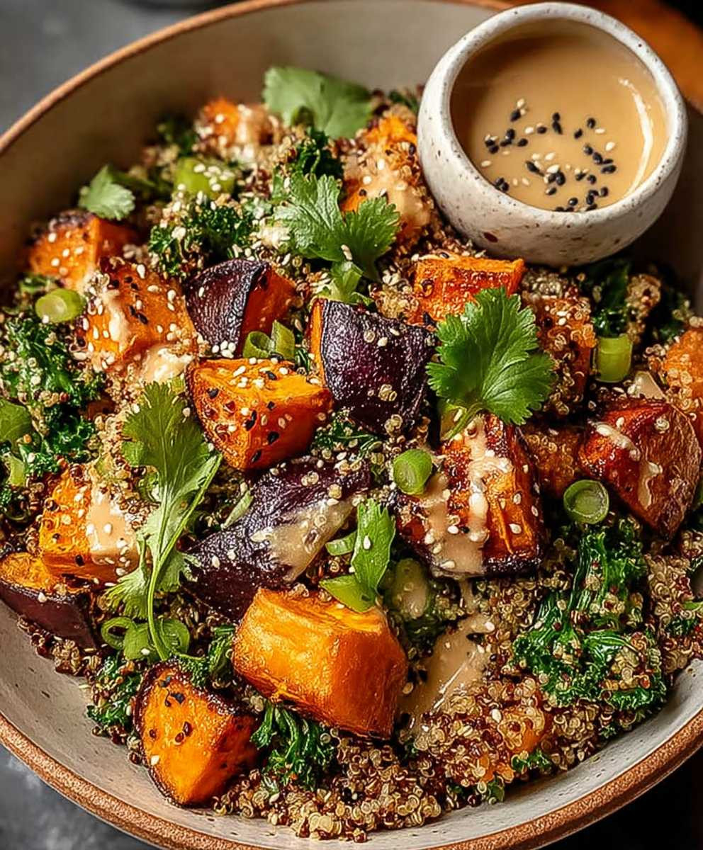 Süßkartoffel Quinoa Salat Miso Sauce
