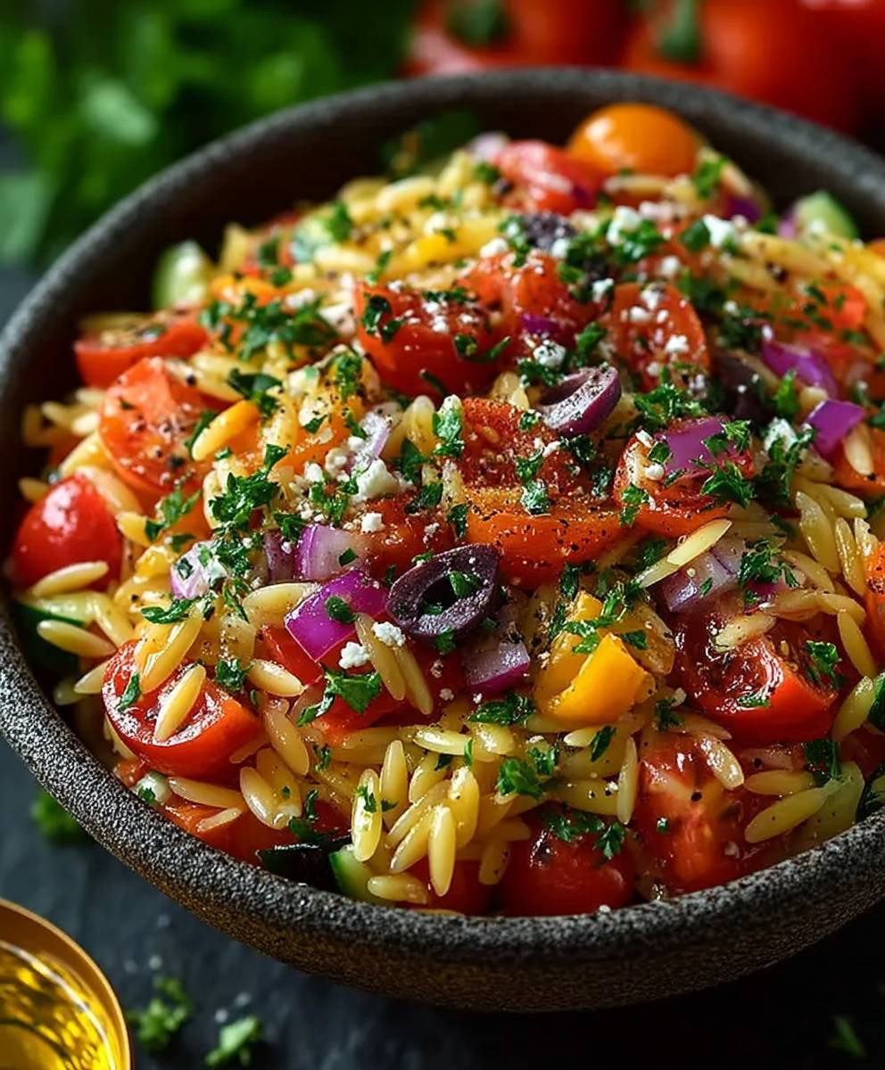 Mediterraner Orzo Salat Sommer