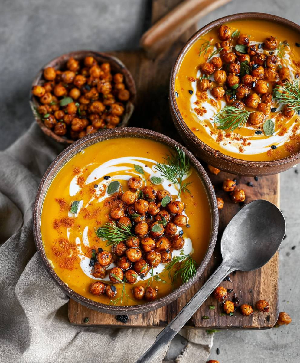 Vegane Kürbissuppe Kichererbsen
