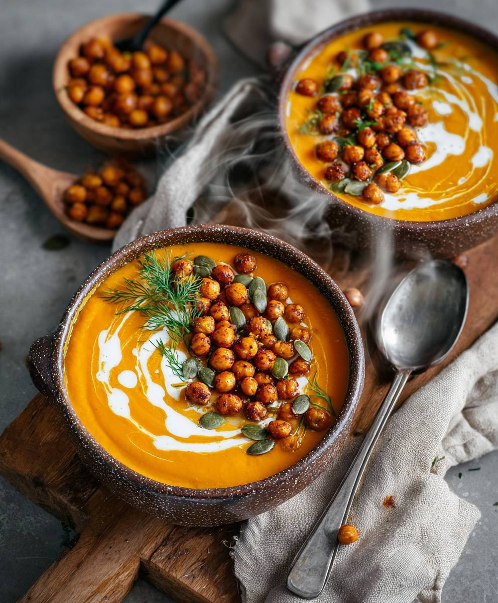 Vegane Kürbissuppe Kichererbsen
