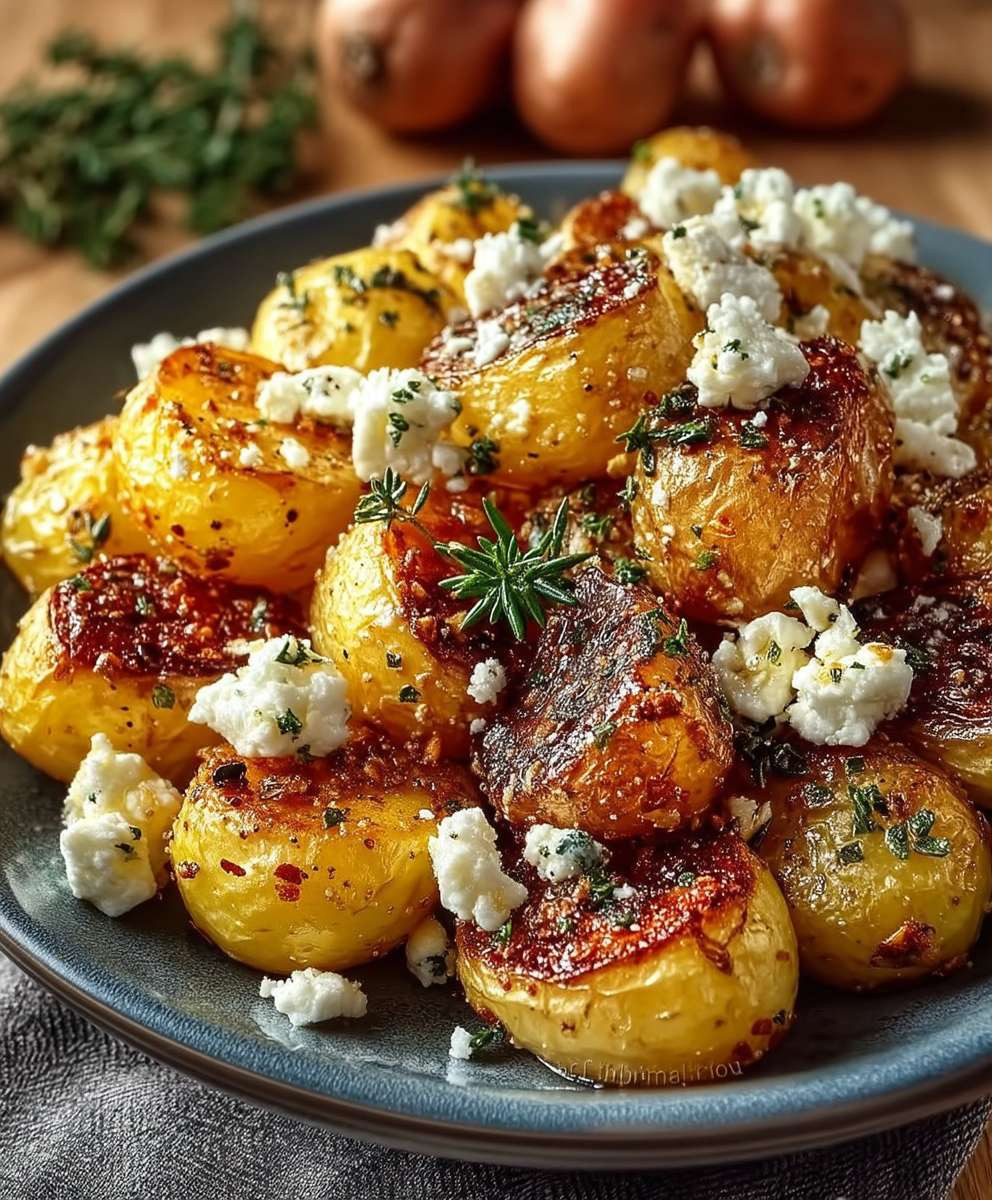 Geröstete Kartoffeln Feta Knoblauch
