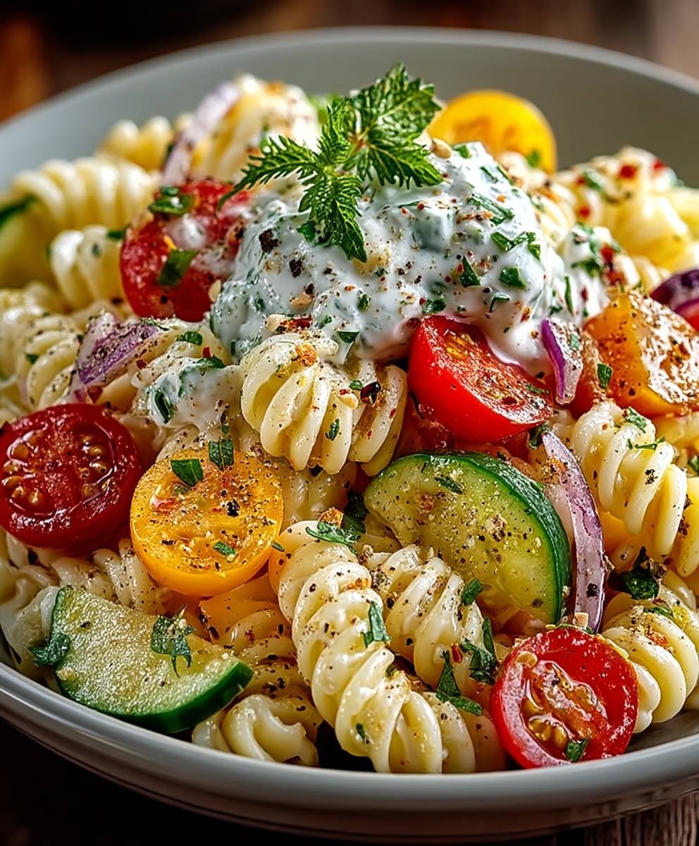 Leichter Nudelsalat Joghurt Dressing