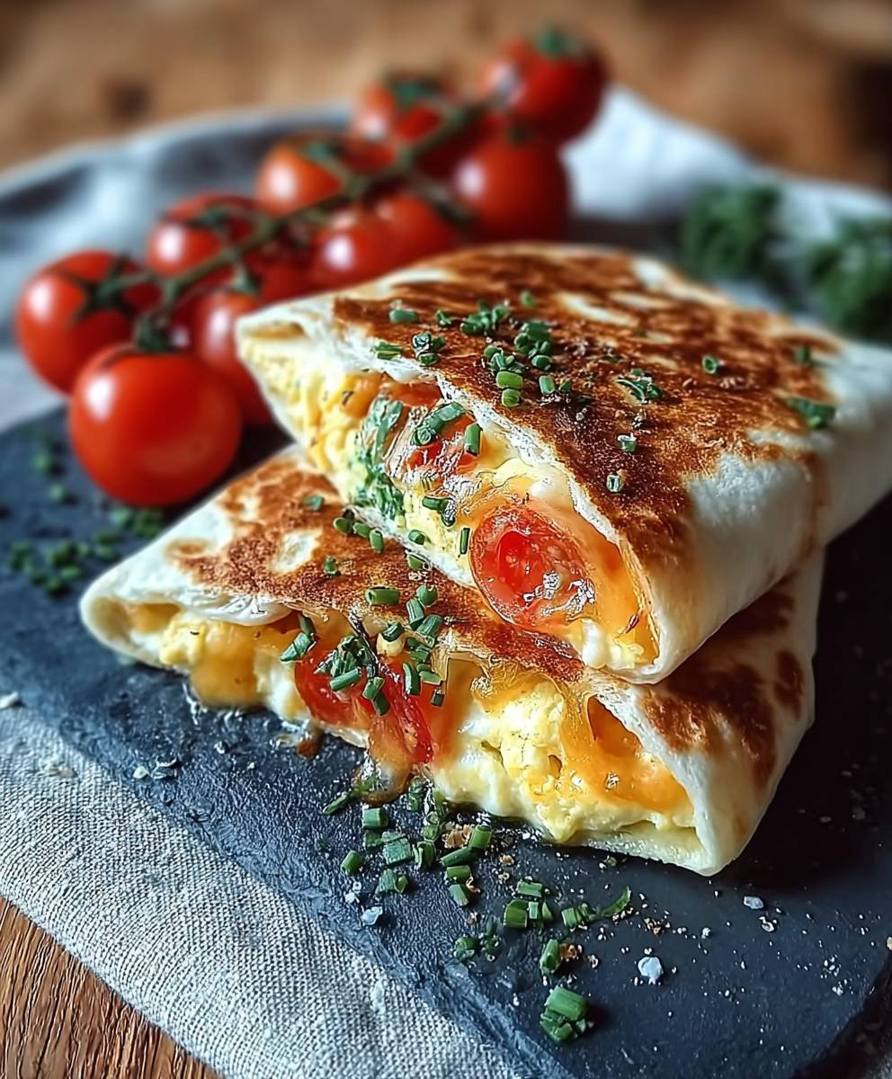Frühstückswrap Ei Käse Tomaten
