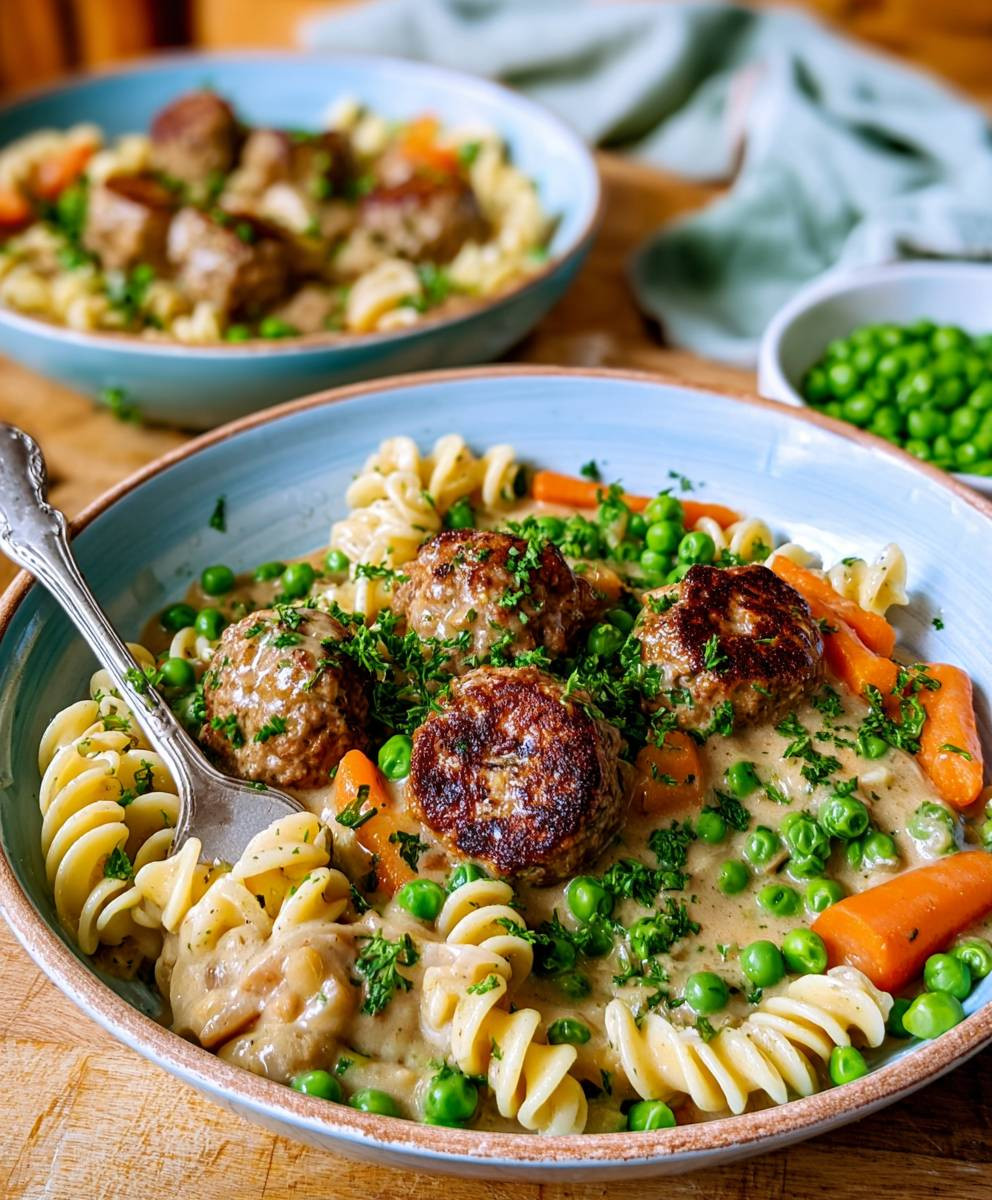 Wikingerpfanne mit Hackbällchen und Erbsen