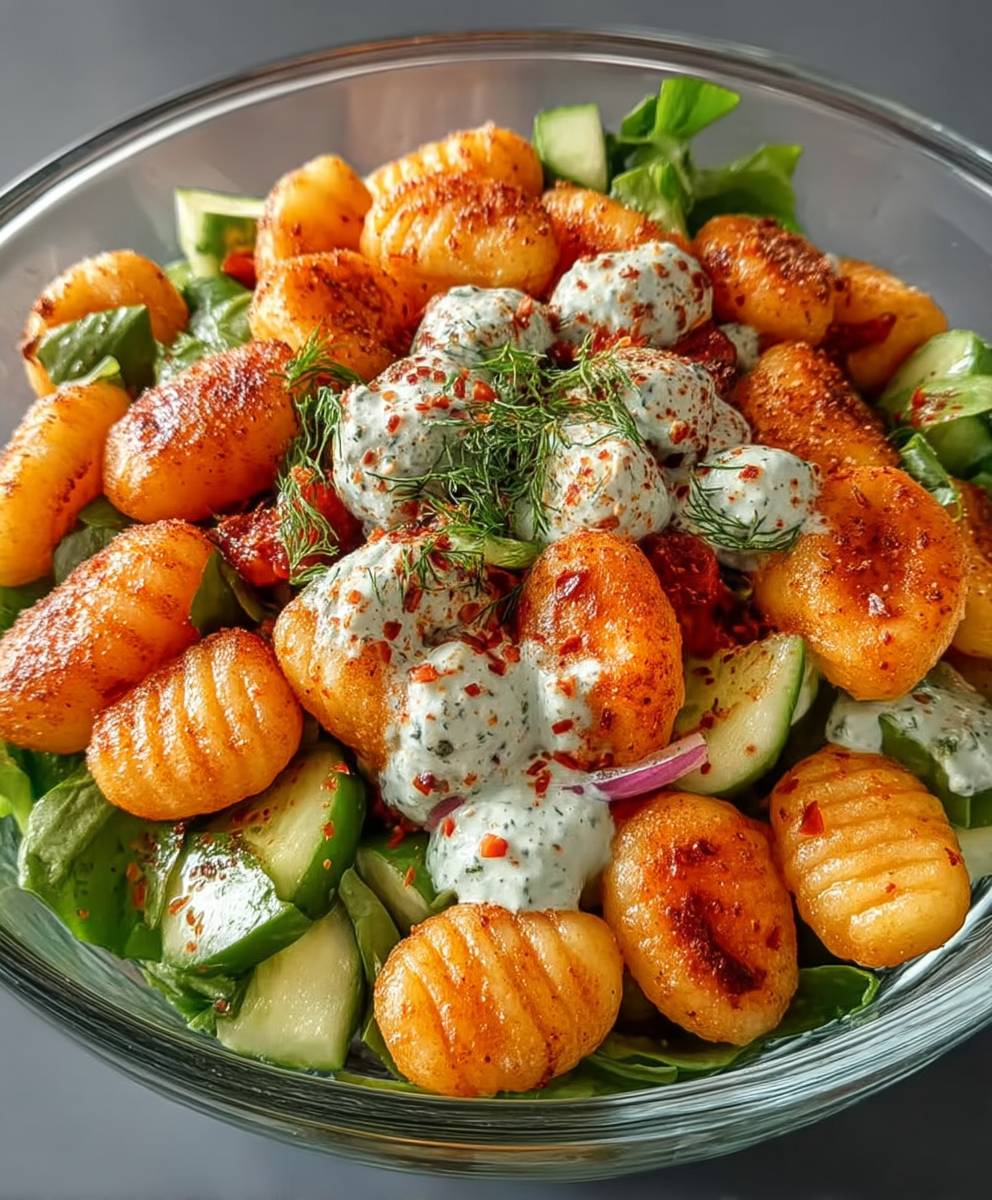 Knuspriger Gnocchi Salat Joghurt