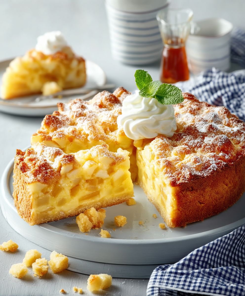 Apfelkuchen mit Pudding backen