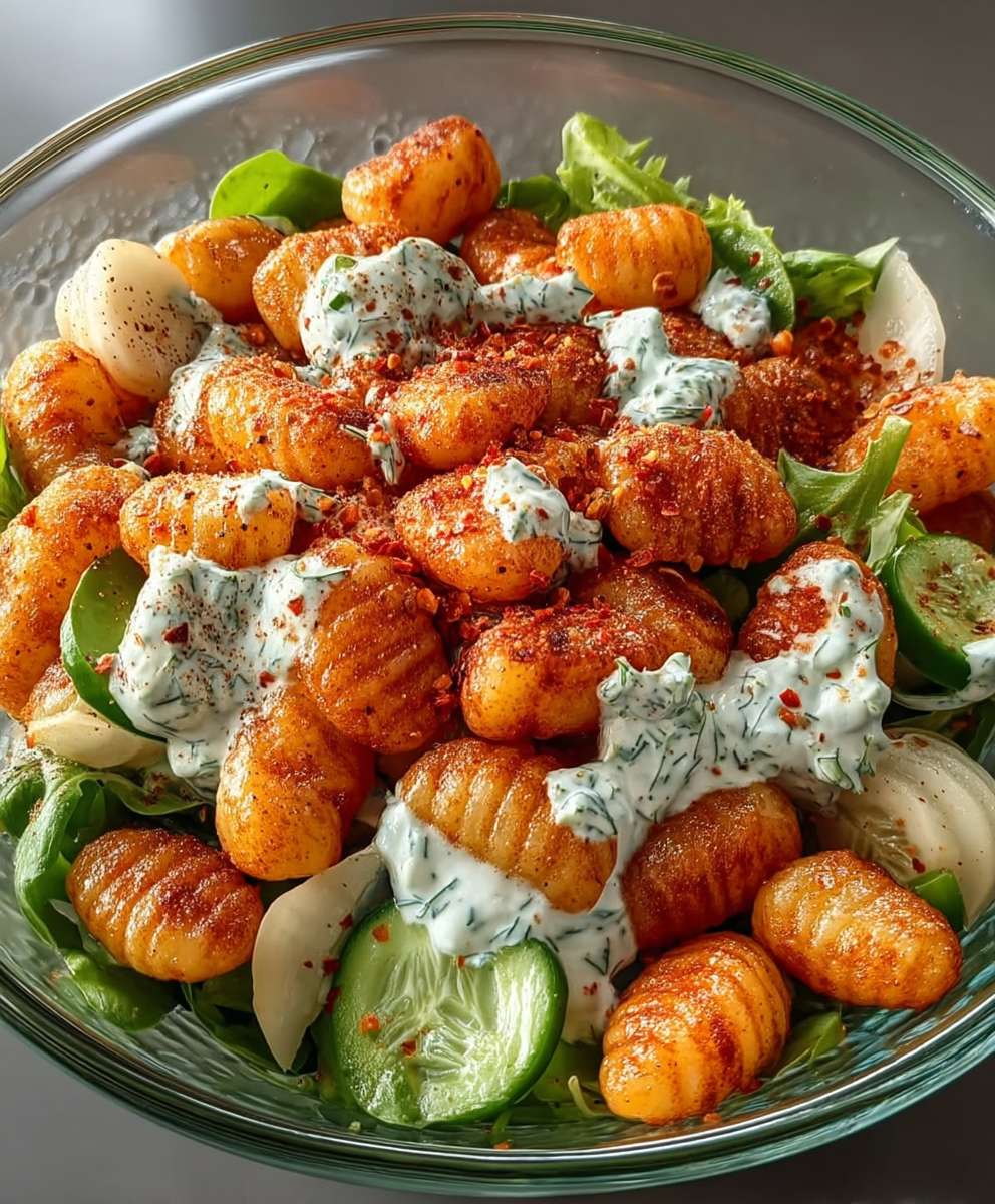 Knuspriger Gnocchi Salat Joghurt