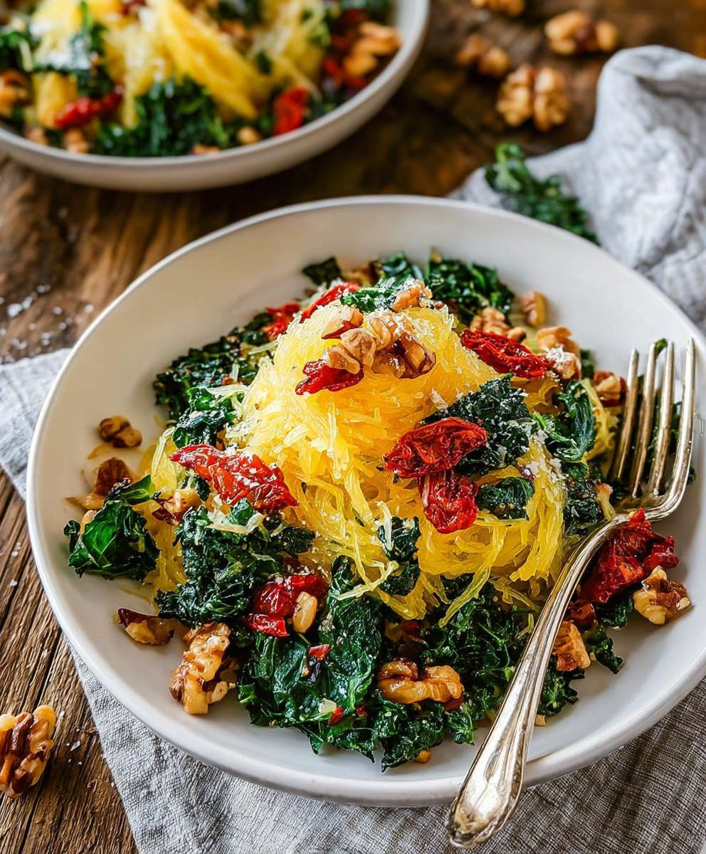 Gerösteter Knoblauch Kale Spaghetti Kürbis