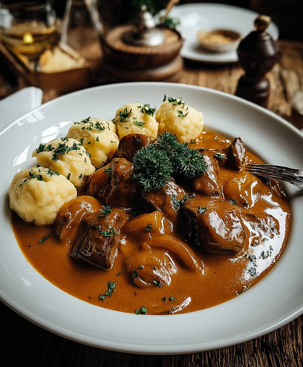 Rahmgulasch mit Serviettenknödel