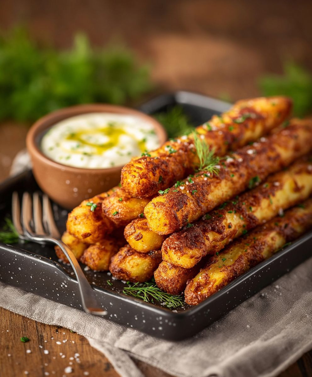 Kartoffel Käse Sticks Joghurt Dip