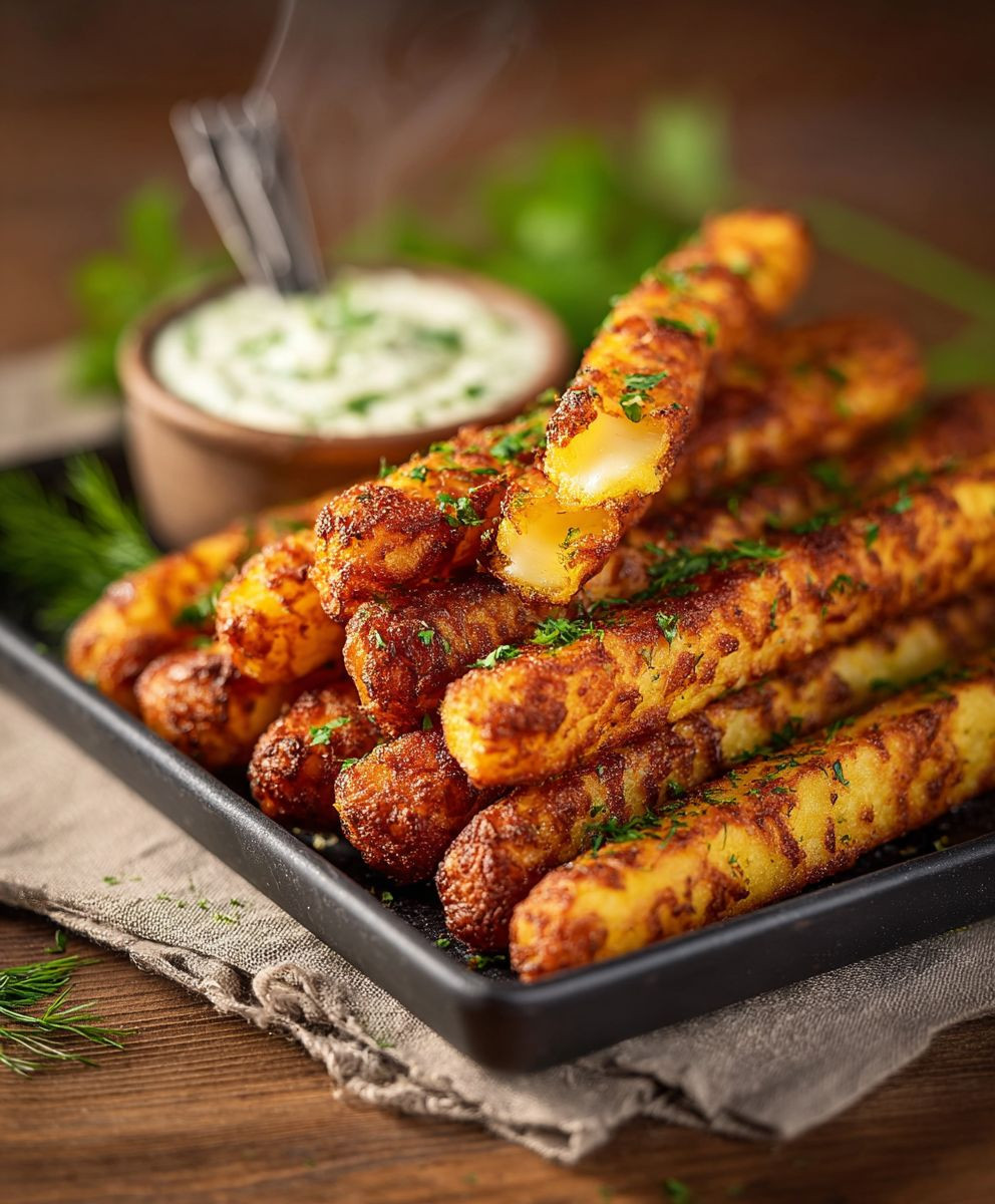 Kartoffel Käse Sticks Joghurt Dip