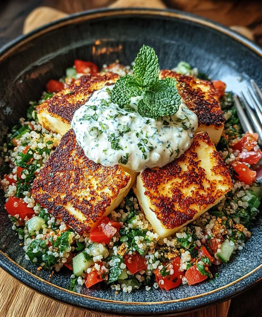 Halloumi mit Tabbouleh und Minzjoghurt